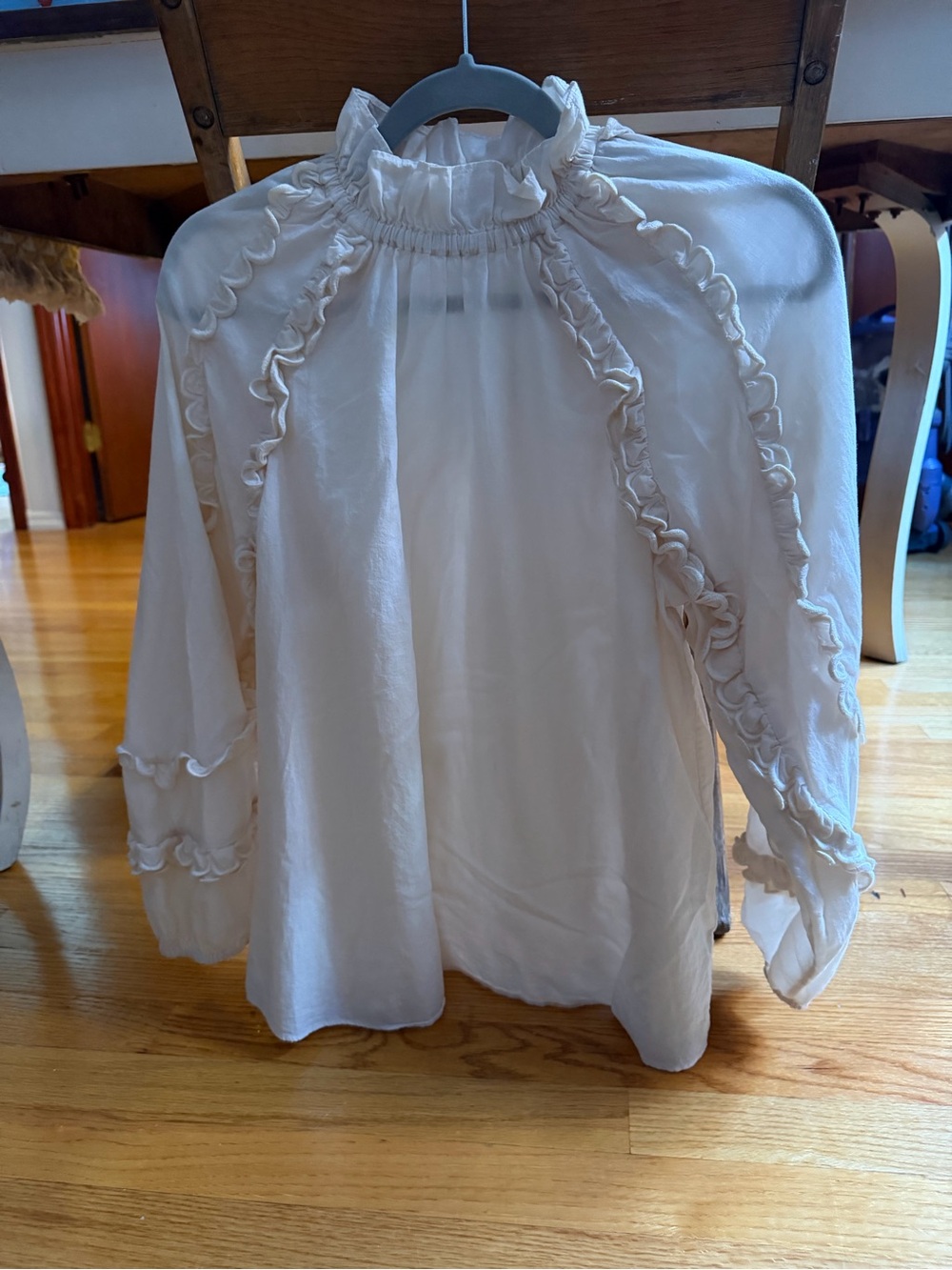 Cream Ruffle-Trim High-Neck Blouse - Picture 6 of 6